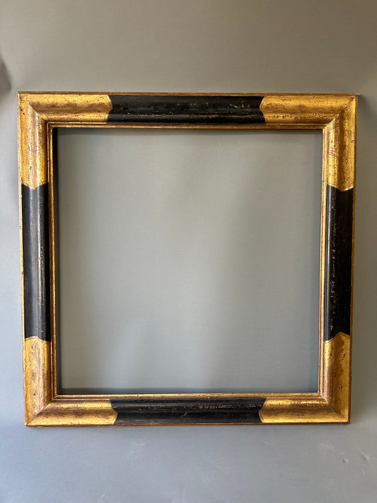 Italian Wooden Black and Gold Gilt Mirror