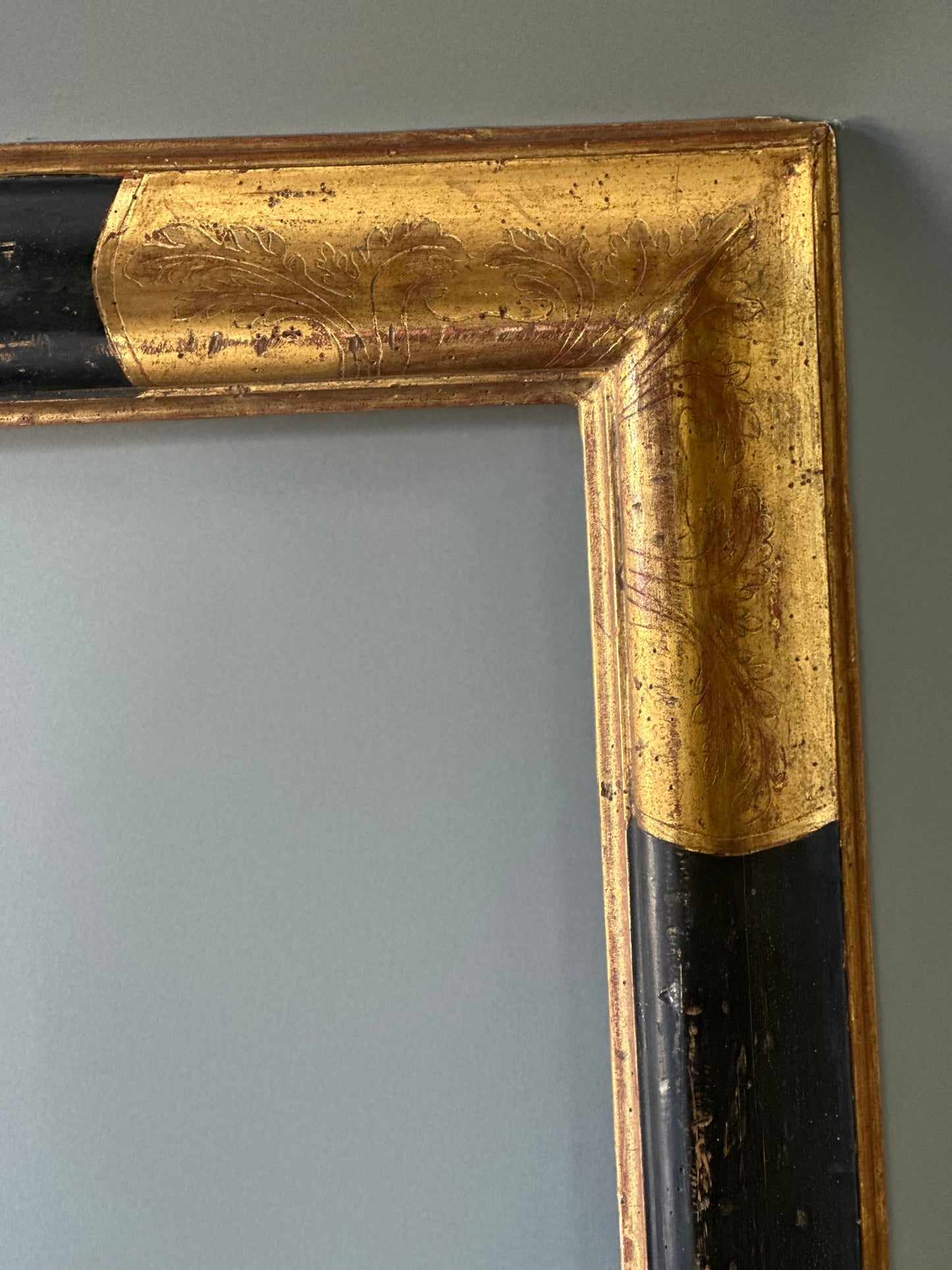 Italian Wooden Black and Gold  Square Gilt Mirror
