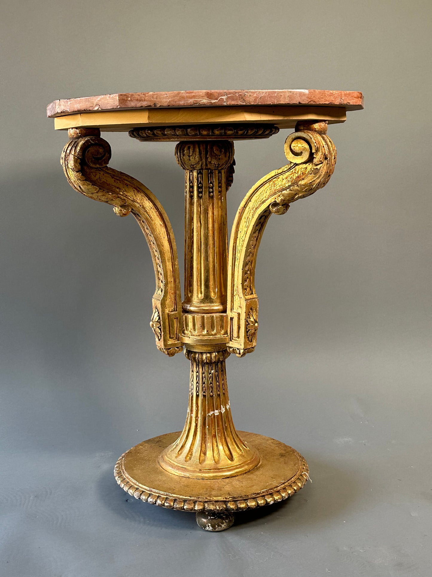 Wooden Carved Cocktail Table With Marble Top