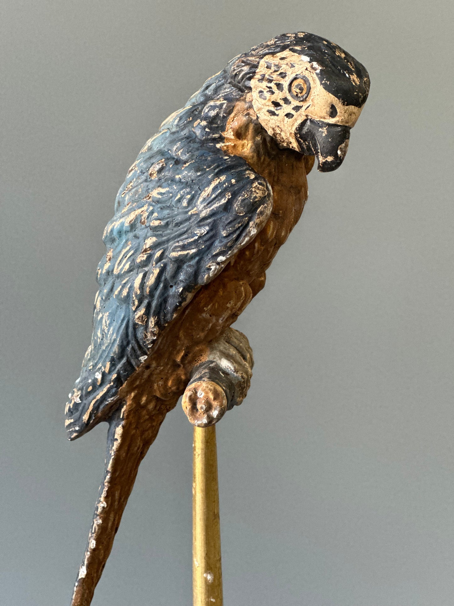 Italian Carved Parrot On Tulip Fragment Stand