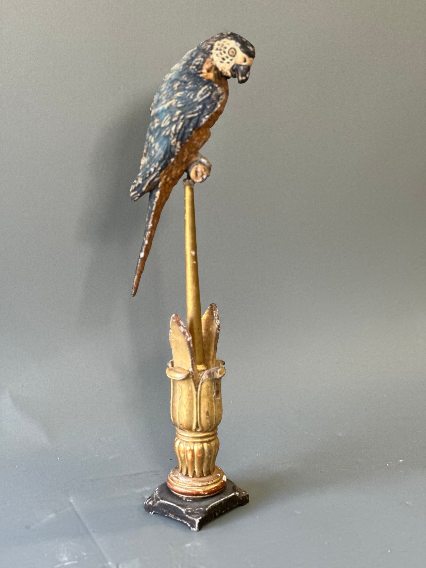 Italian Carved Parrot On Tulip Fragment Stand