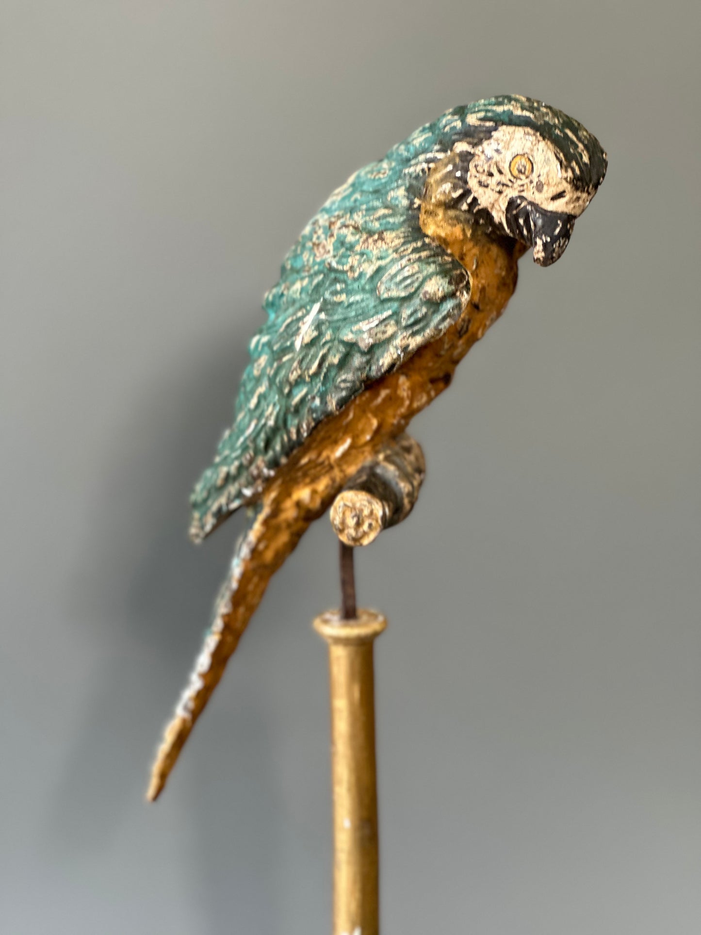Italian Wooden Carved Parrot on Stand