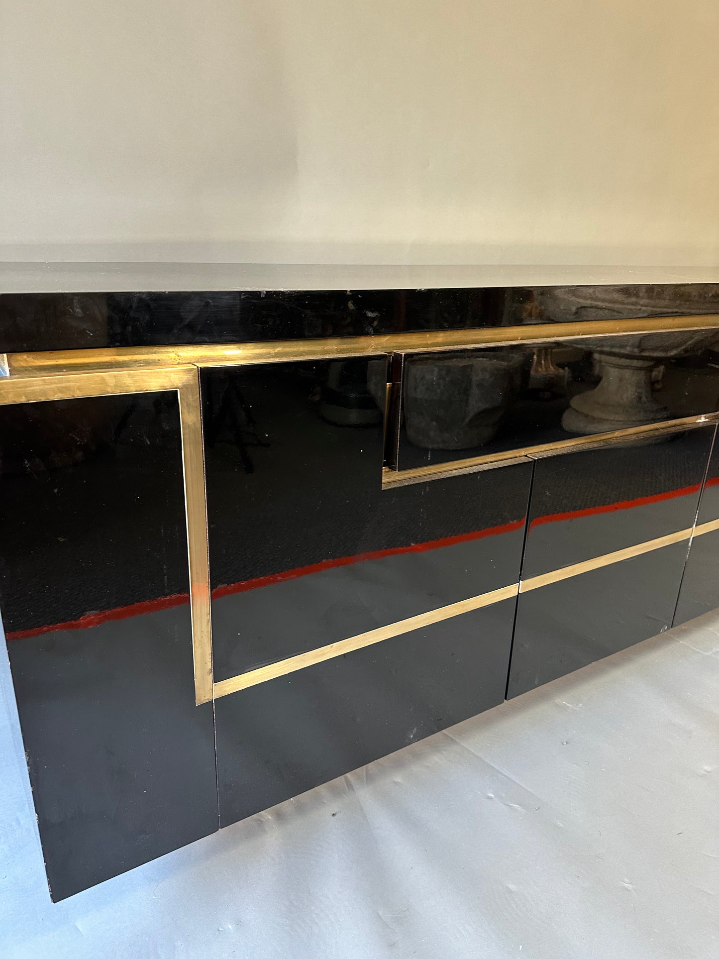 SOLD **Jean Claude Mahey Black Lacquered Console - Midcentury