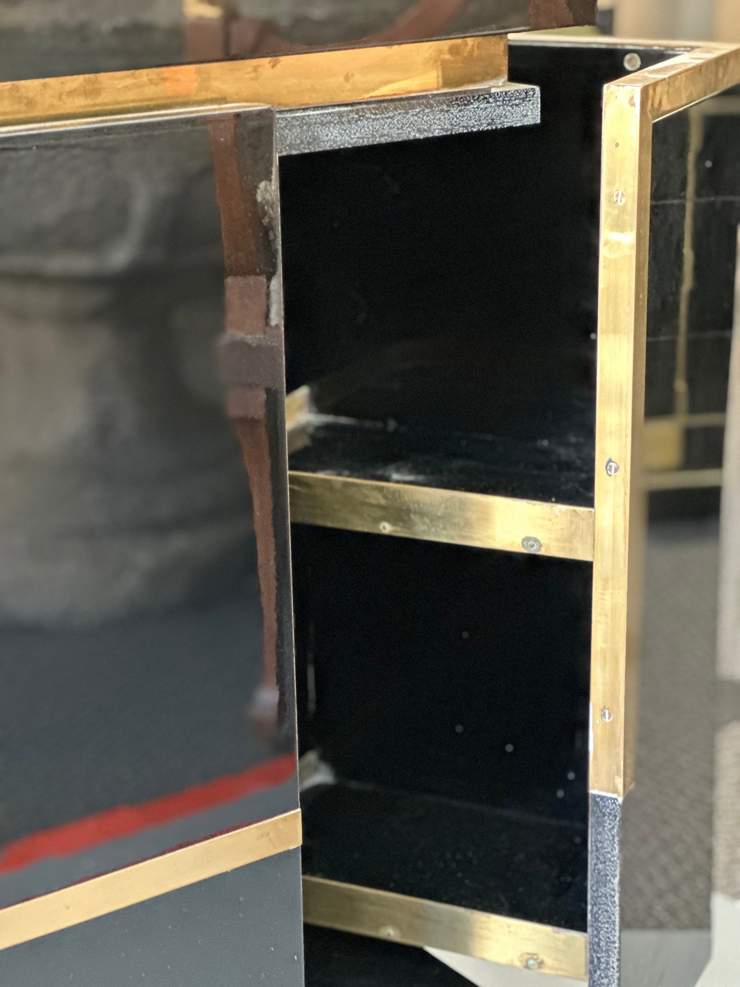 SOLD **Jean Claude Mahey Black Lacquered Console - Midcentury