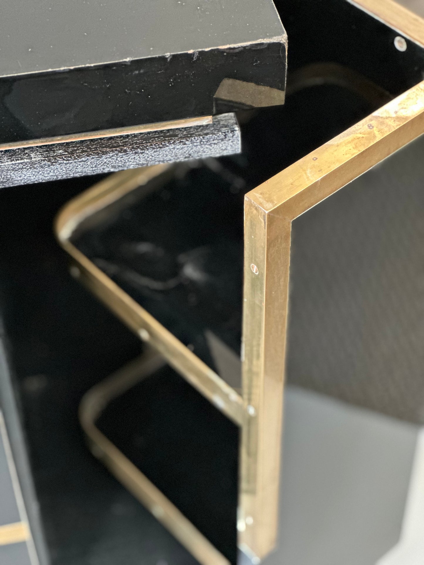 SOLD **Jean Claude Mahey Black Lacquered Console - Midcentury