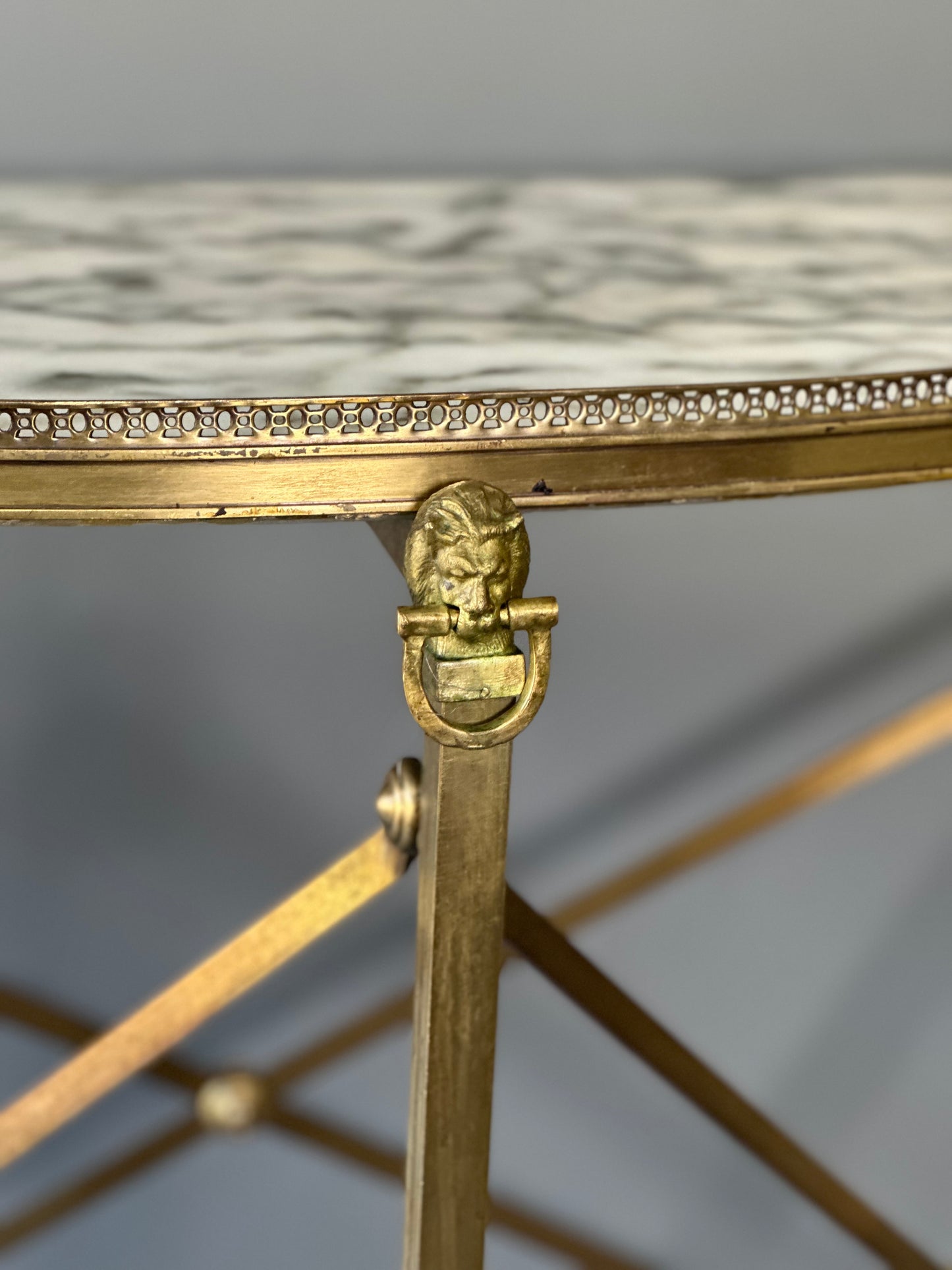 Spanish Marble and Brass Lion Demi-Lune Console Table