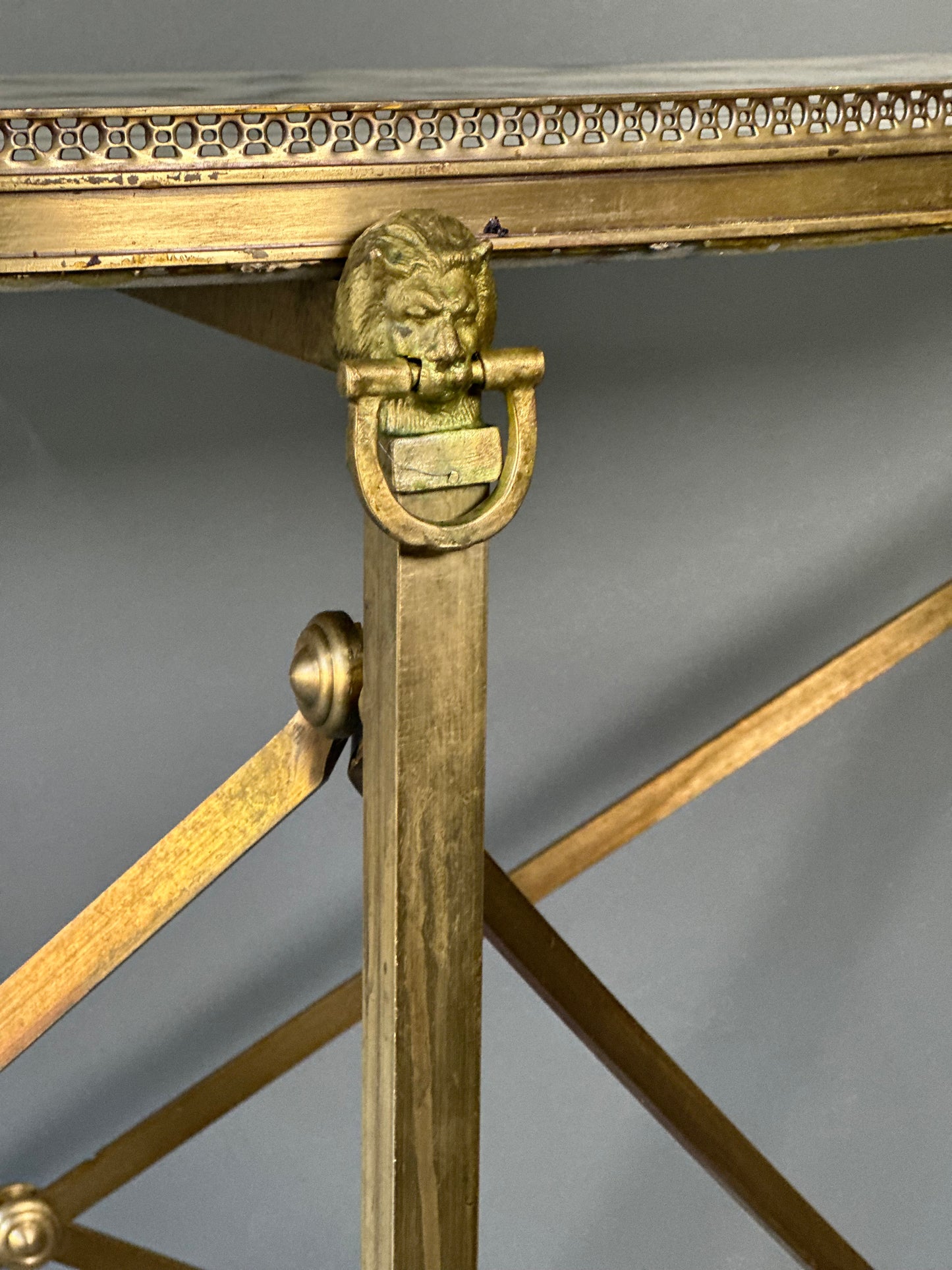Spanish Marble and Brass Lion Demi-Lune Console Table