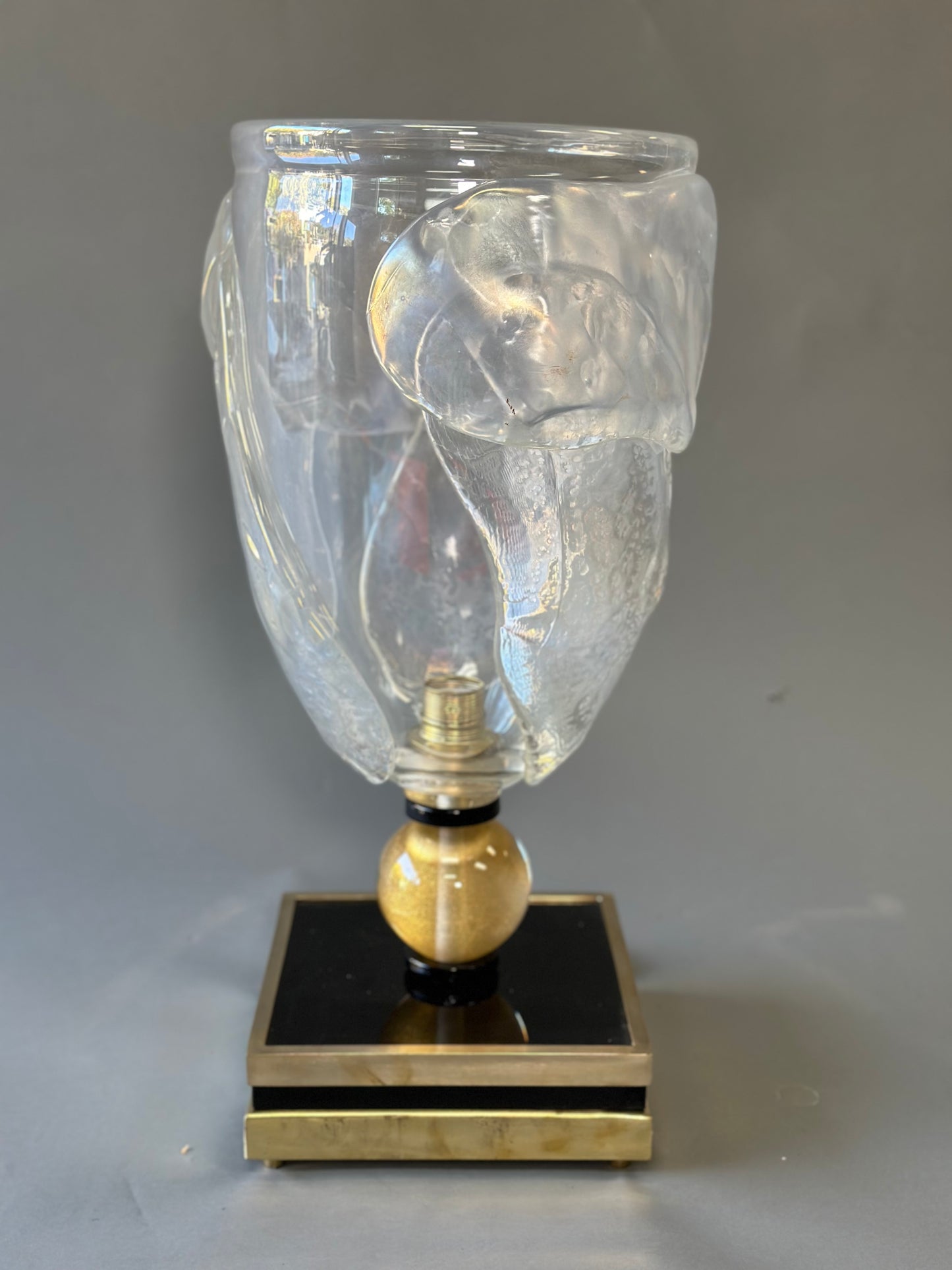 Murano Glass Lamp - Clear Glass With Black Base