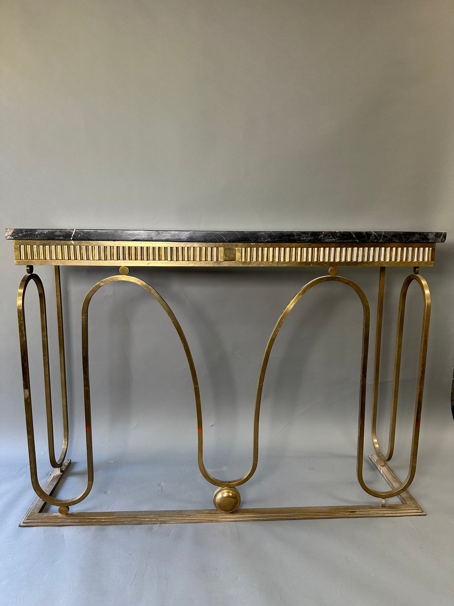 SOLD ** Brass and Black Marble Console - Midcentury Barcelona