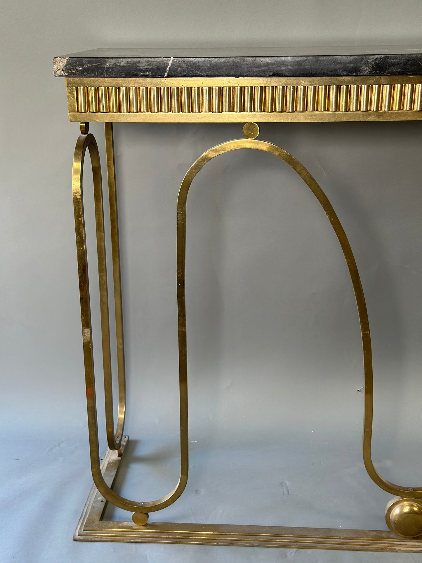 SOLD ** Brass and Black Marble Console - Midcentury Barcelona