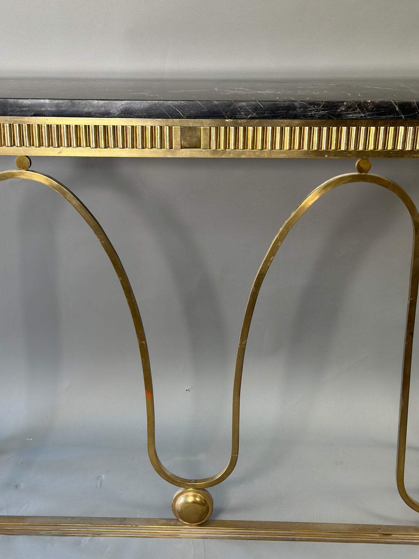 SOLD ** Brass and Black Marble Console - Midcentury Barcelona