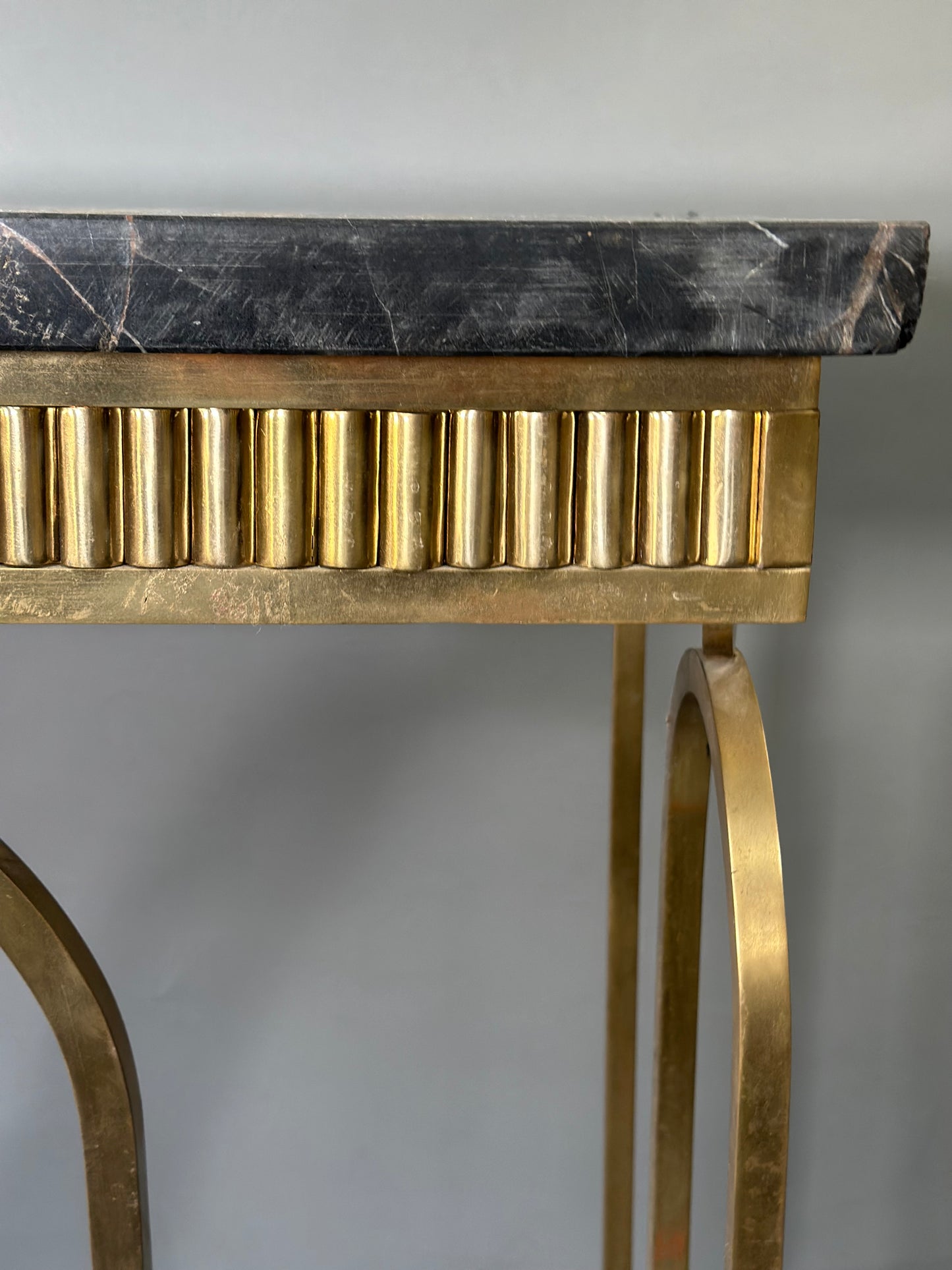 SOLD ** Brass and Black Marble Console - Midcentury Barcelona