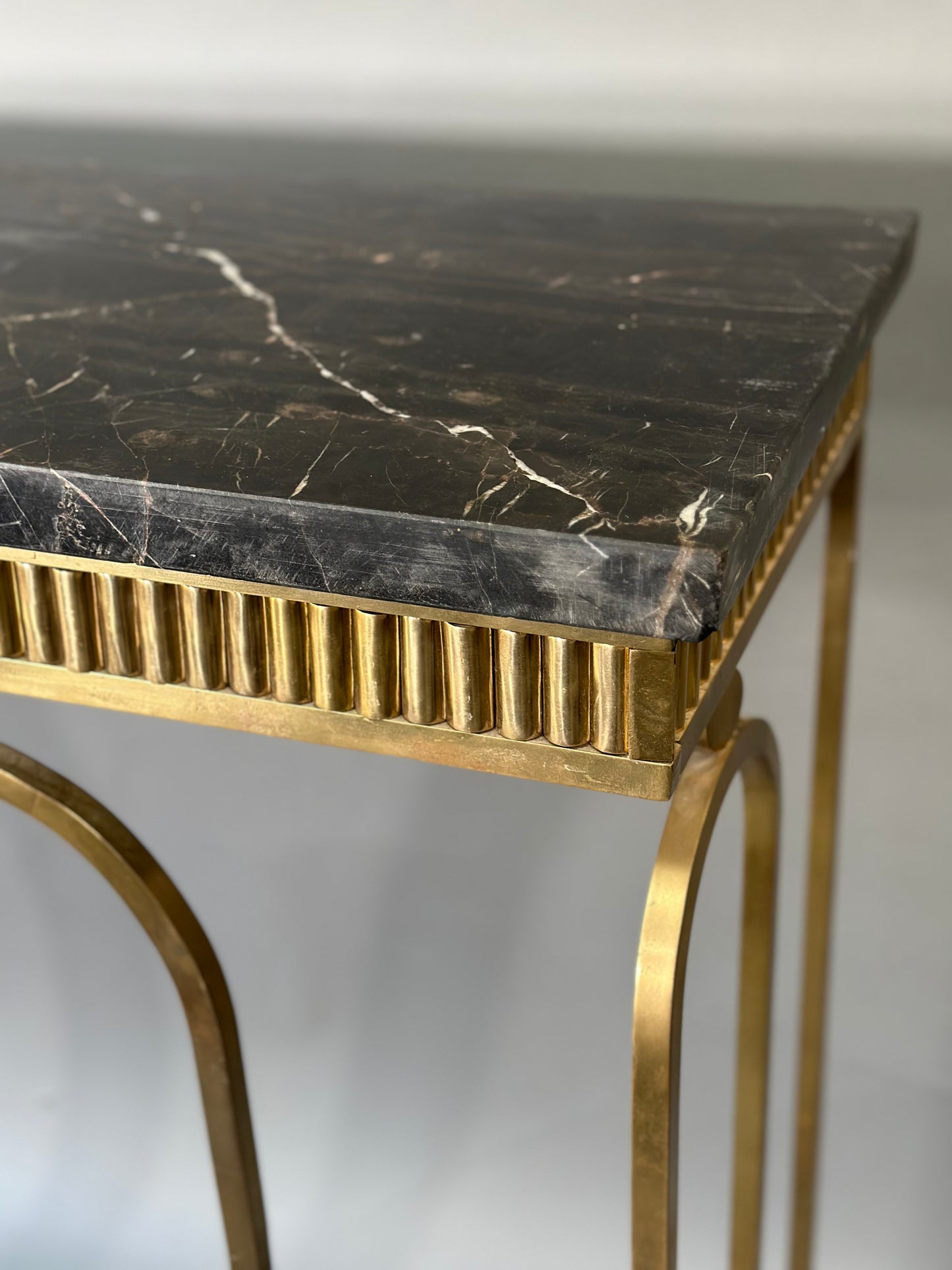 SOLD ** Brass and Black Marble Console - Midcentury Barcelona