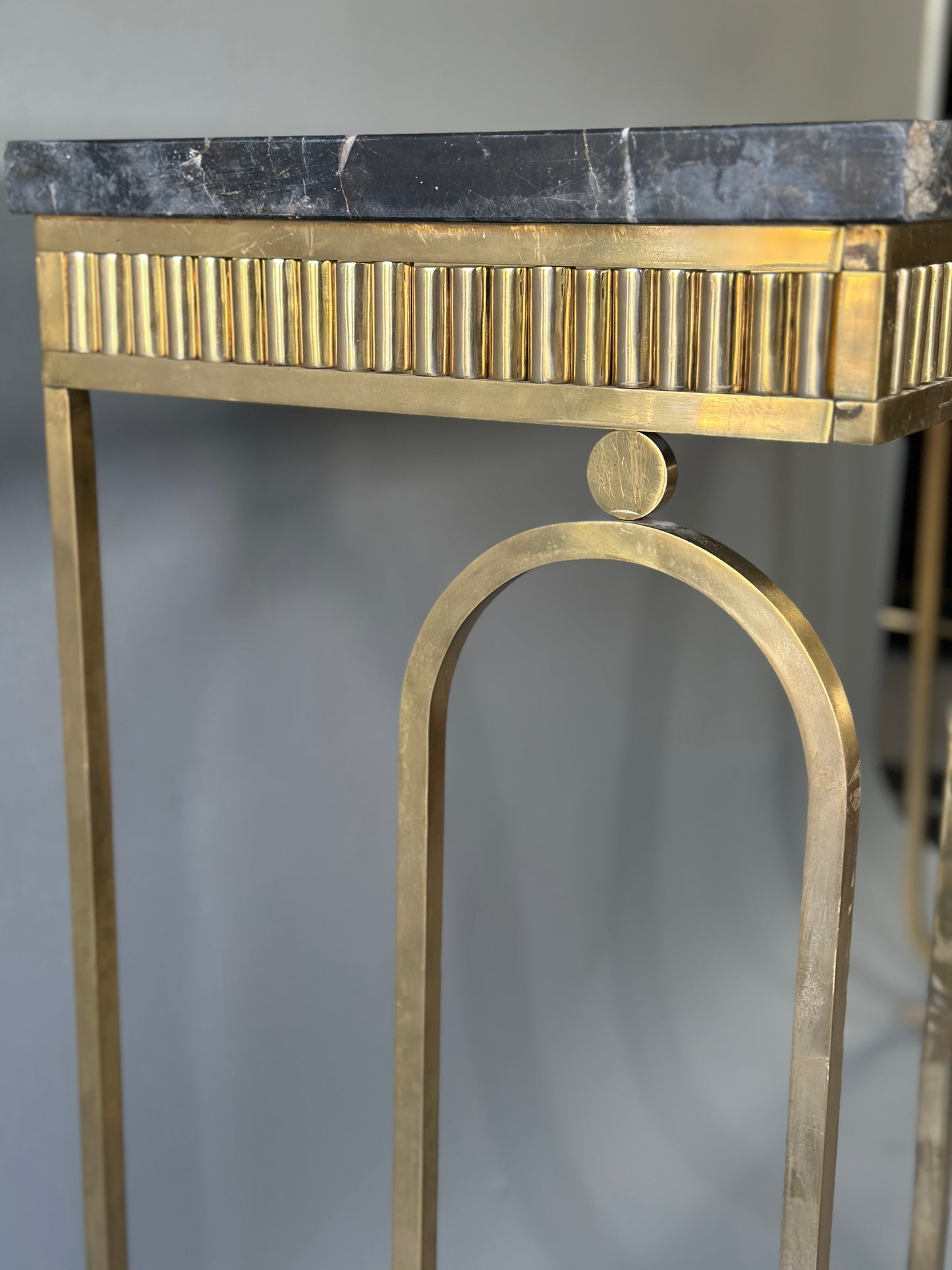 SOLD ** Brass and Black Marble Console - Midcentury Barcelona