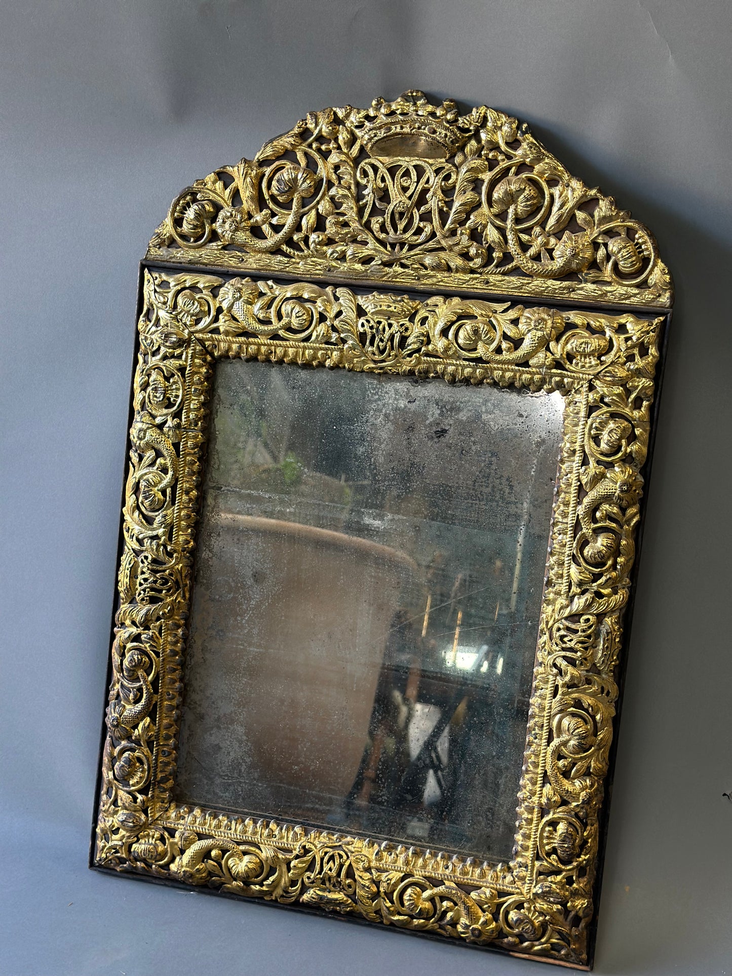 Gold Metal and Wood Mirror