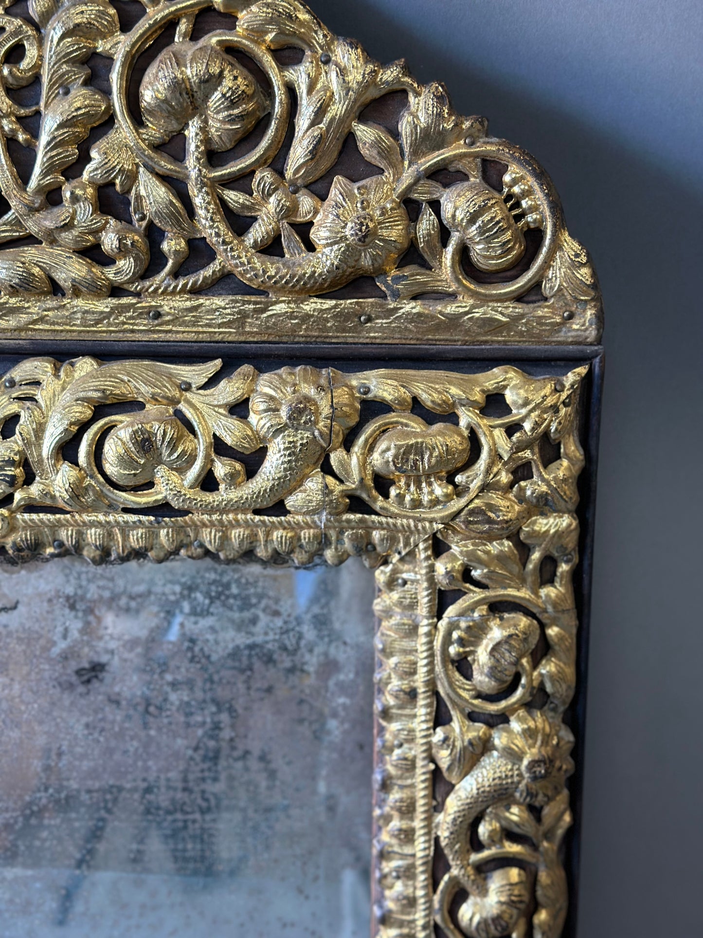 Gold Metal and Wood Mirror