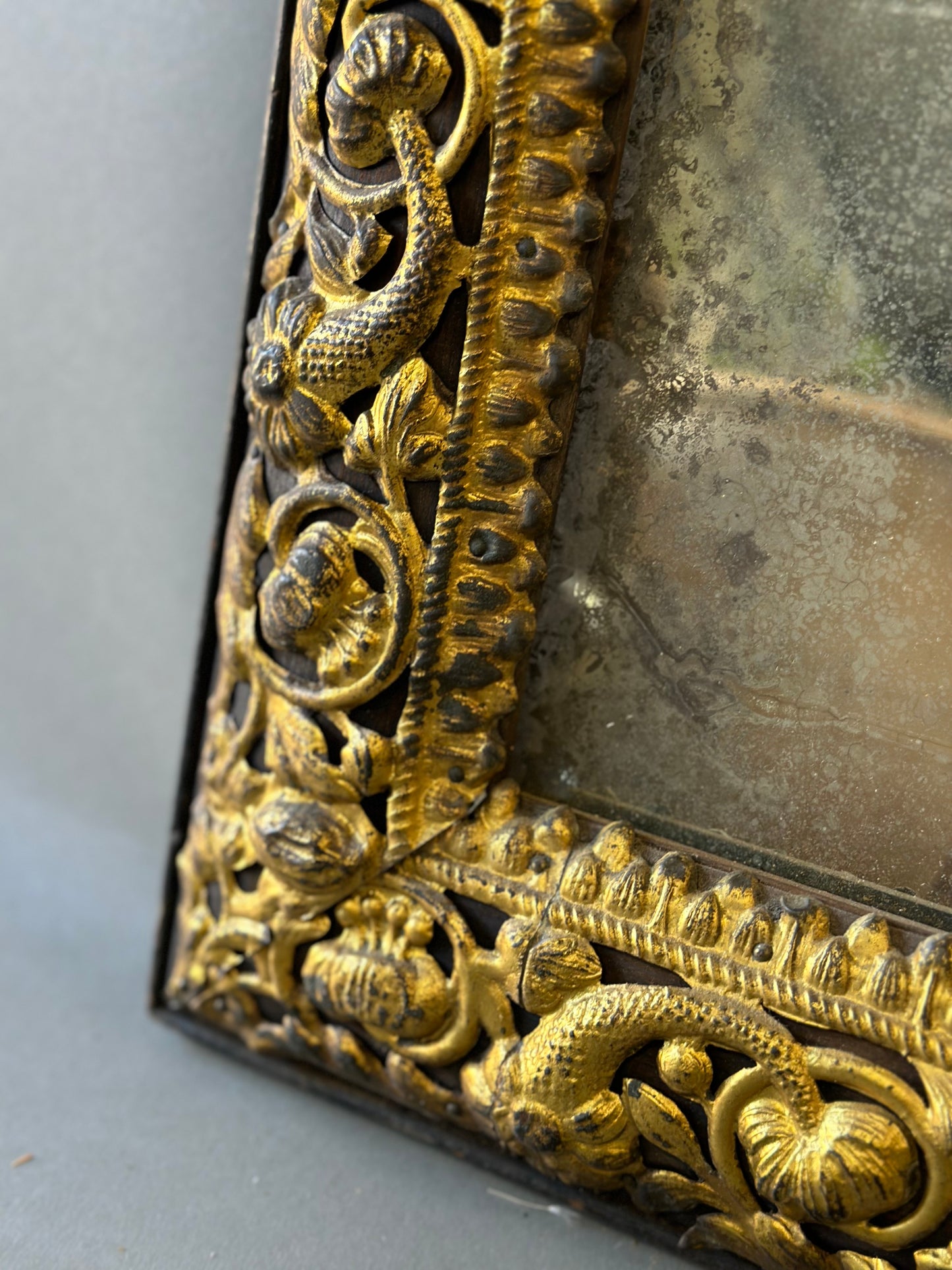 Gold Metal and Wood Mirror