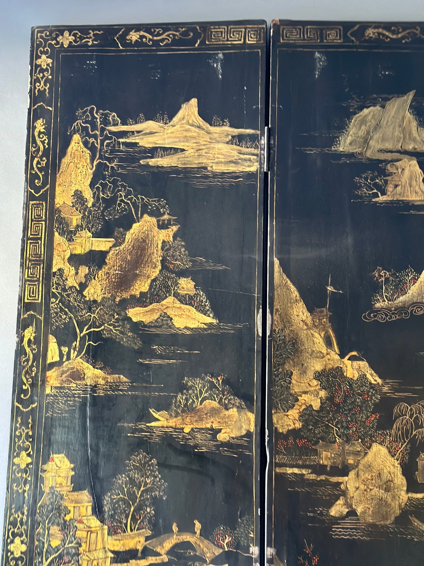Black Asian Painted Screen