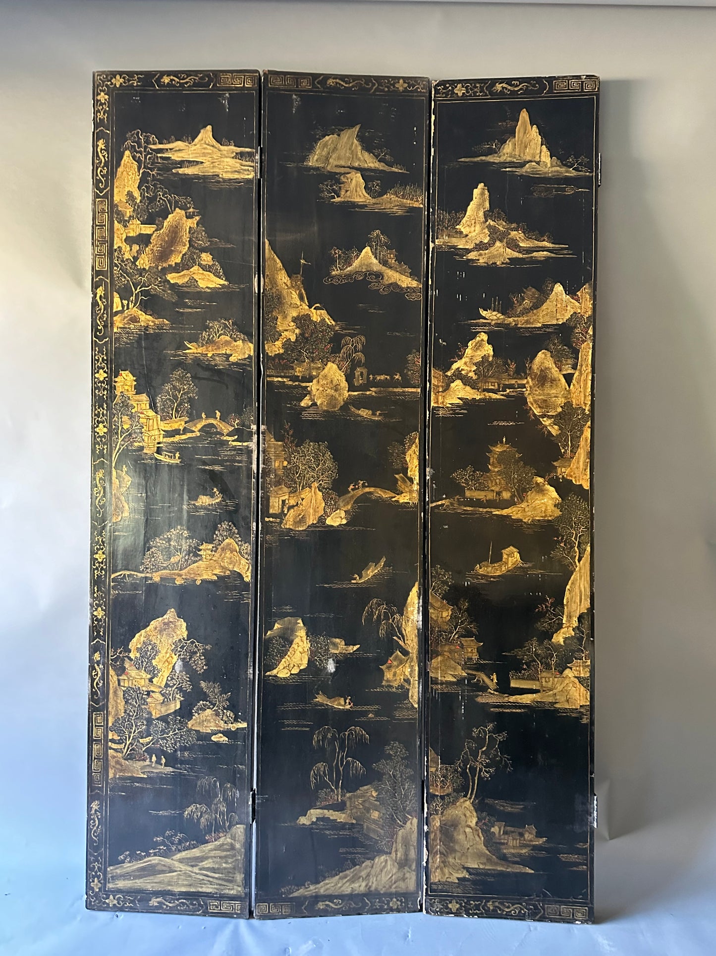 Black Asian Painted Screen