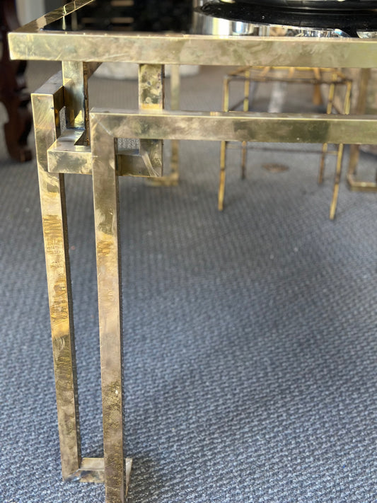 French Brass Dining Table With Black Top - Midcentury