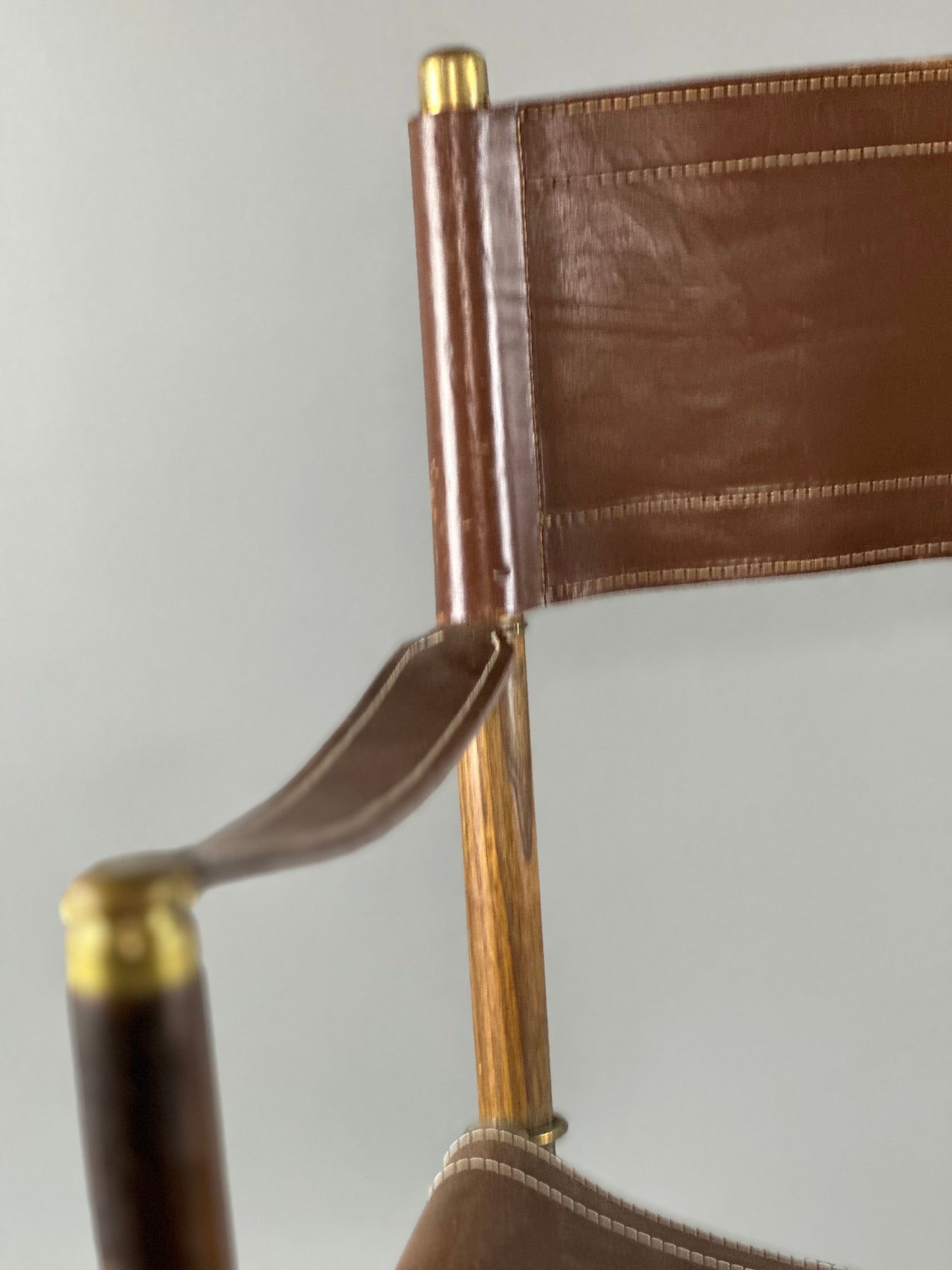 French Folding Leather Chair With Brass Accents c1860