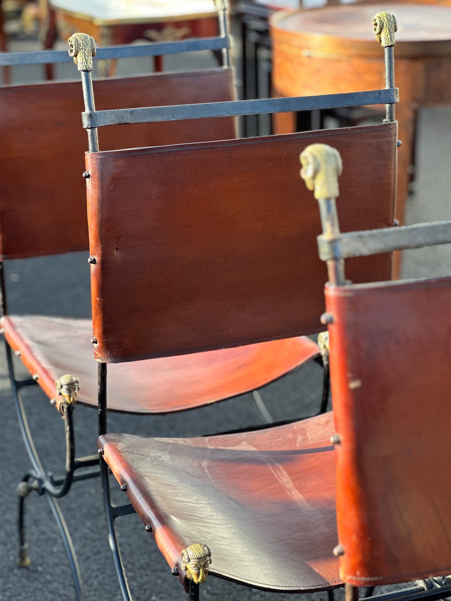 Spanish Bronze and Leather Chair - Ram Heads c1900