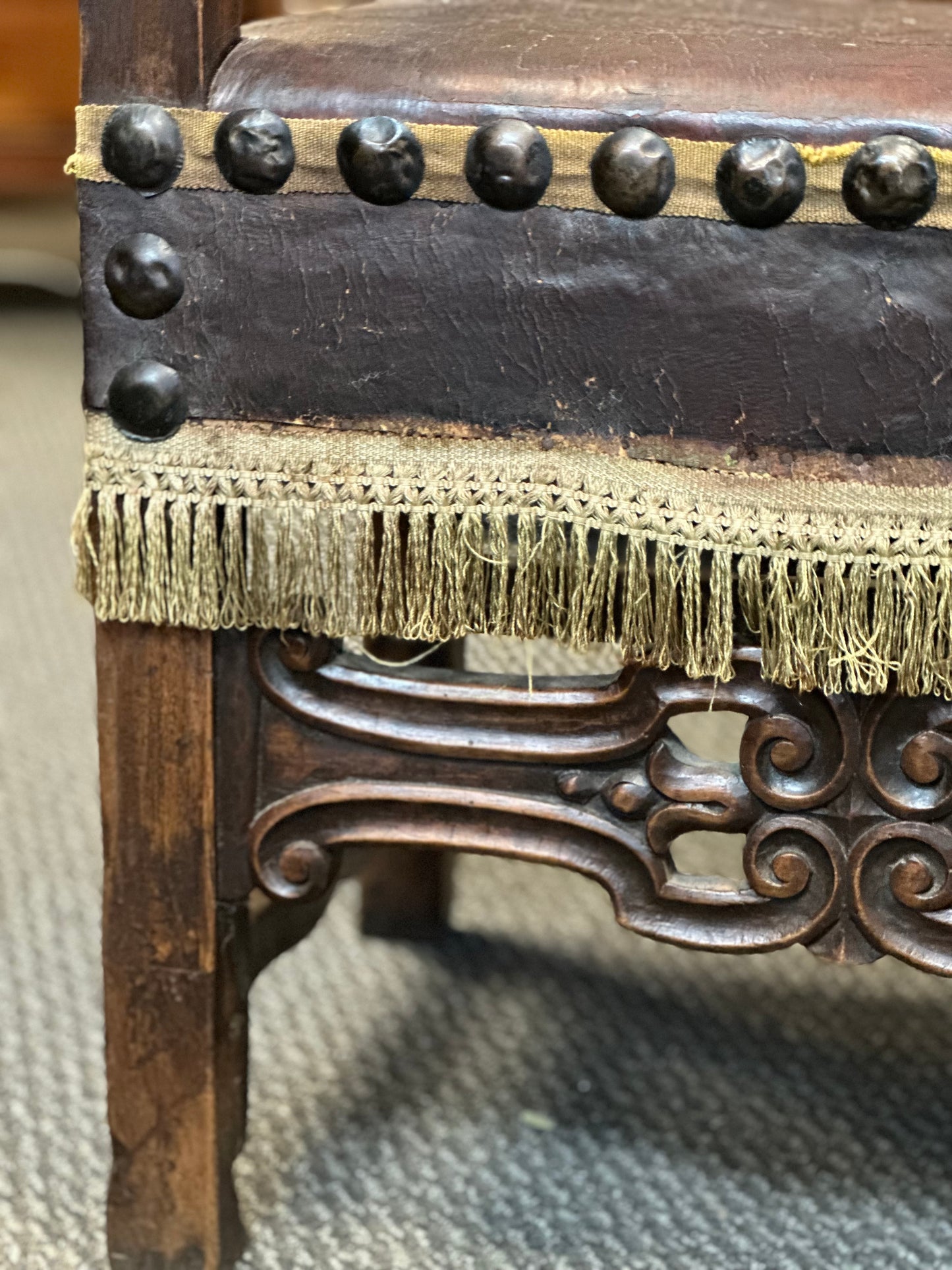 Italian Leather Chair with Fringe - 18th Century