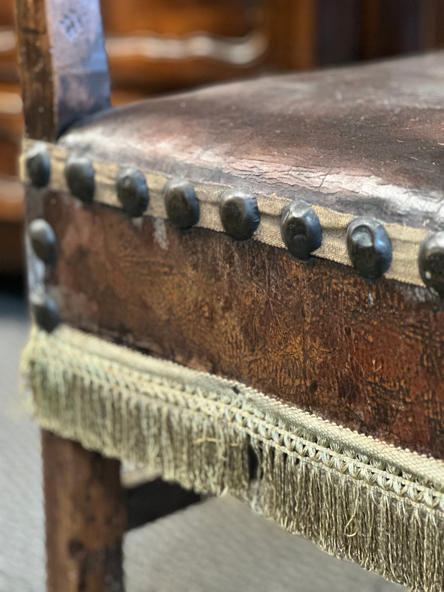 Italian Leather Chair with Fringe - 18th Century