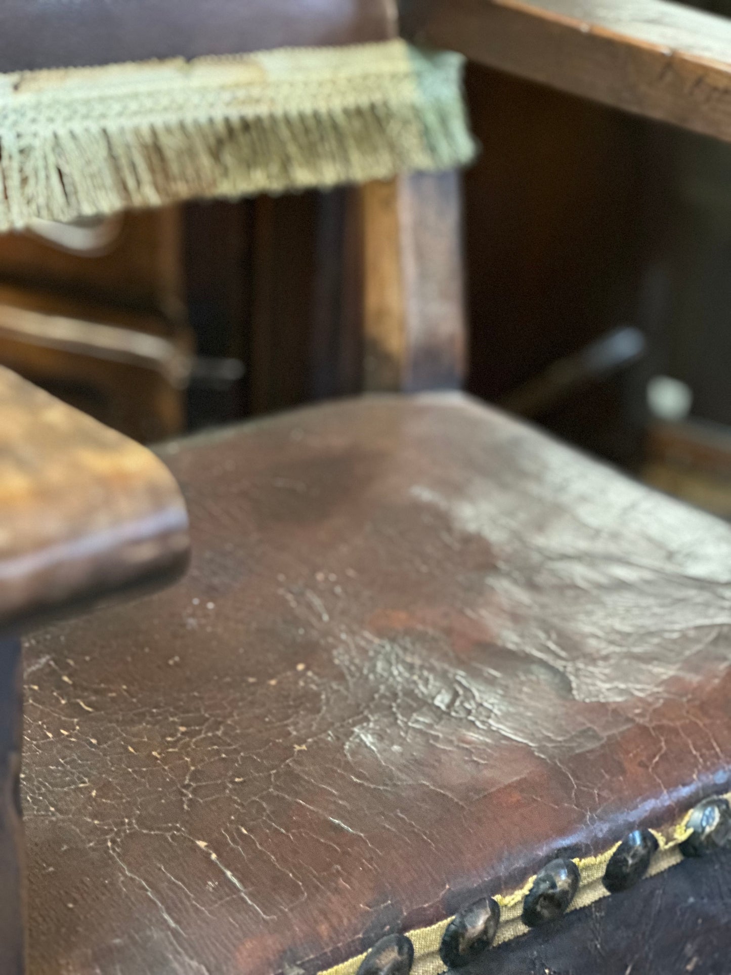 Italian Leather Chair with Fringe - 18th Century