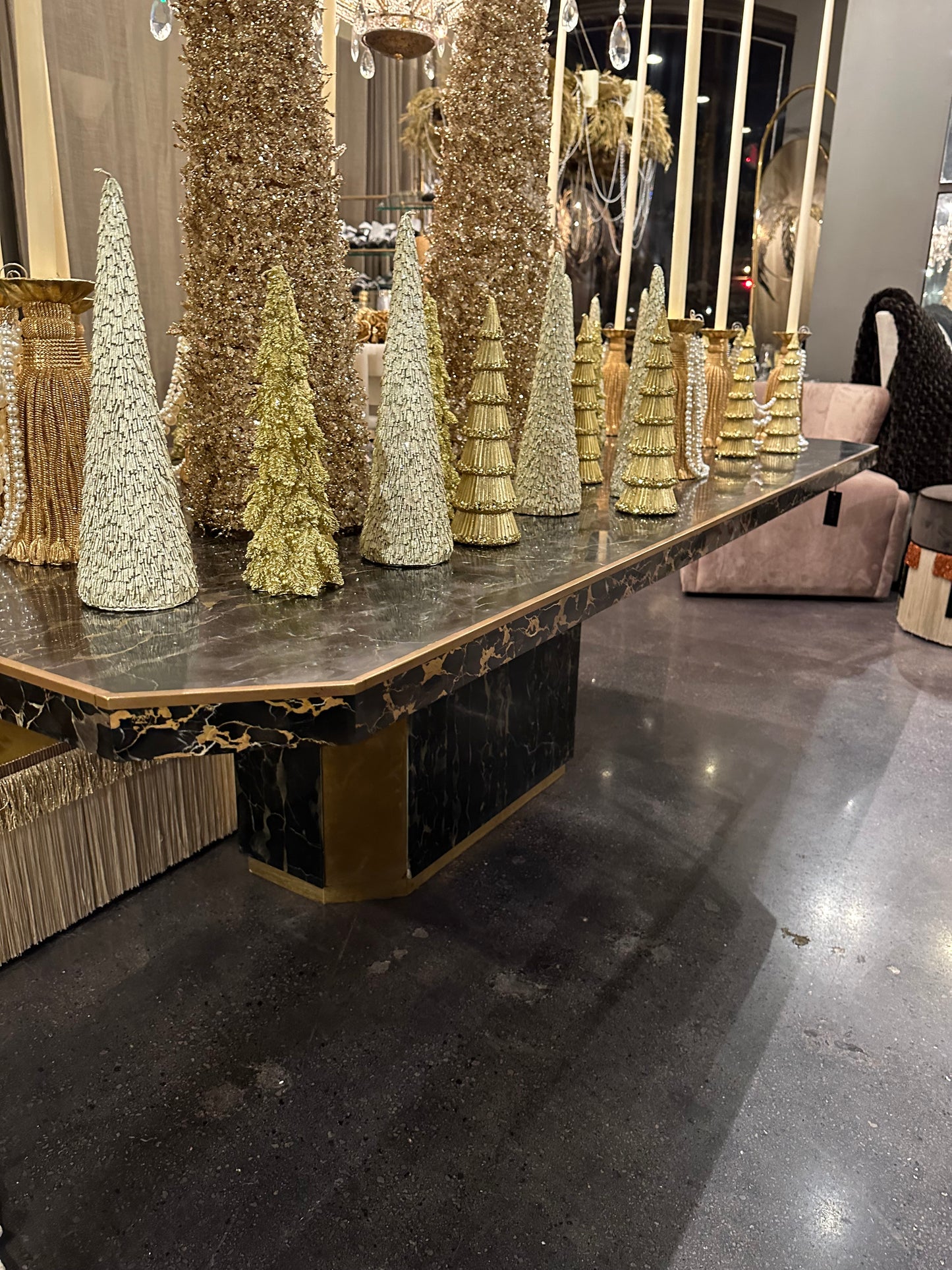 Marble Dining Table With Brass Accents - Midcentury