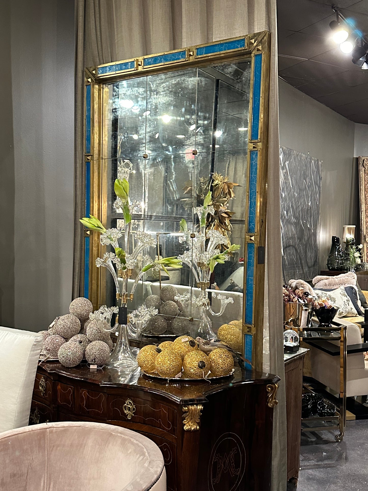 Blue Inlay and Brass Mirror - Barcelona