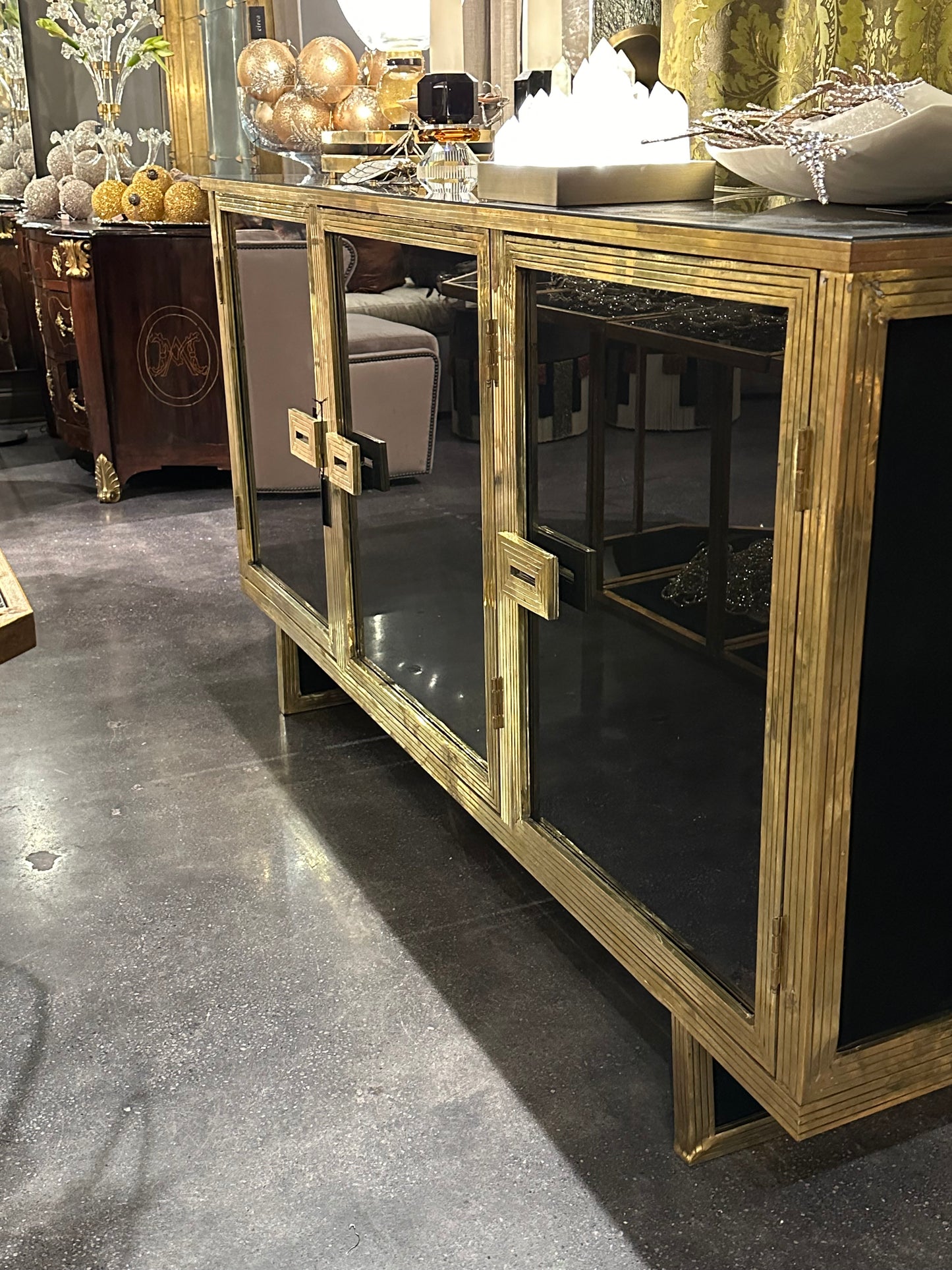 Black Glass and Brass Cabinet - Italian