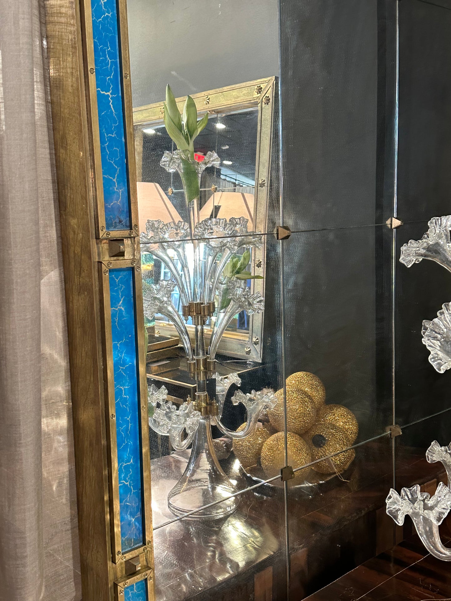 Blue Inlay and Brass Mirror - Barcelona