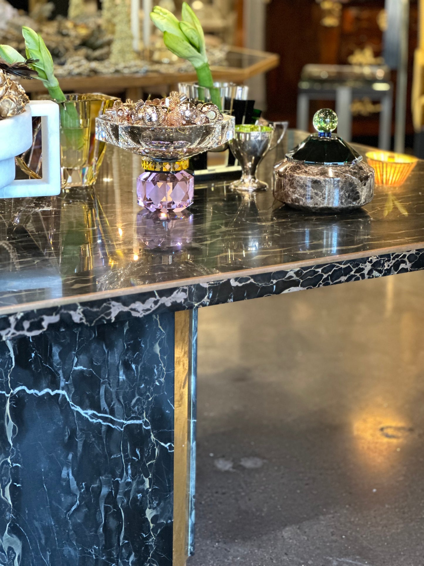 Marble Dining Table With Brass Accents - Midcentury