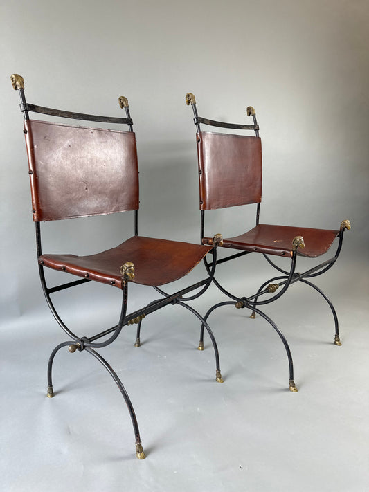 Spanish Bronze and Leather Chair - Ram Heads c1900