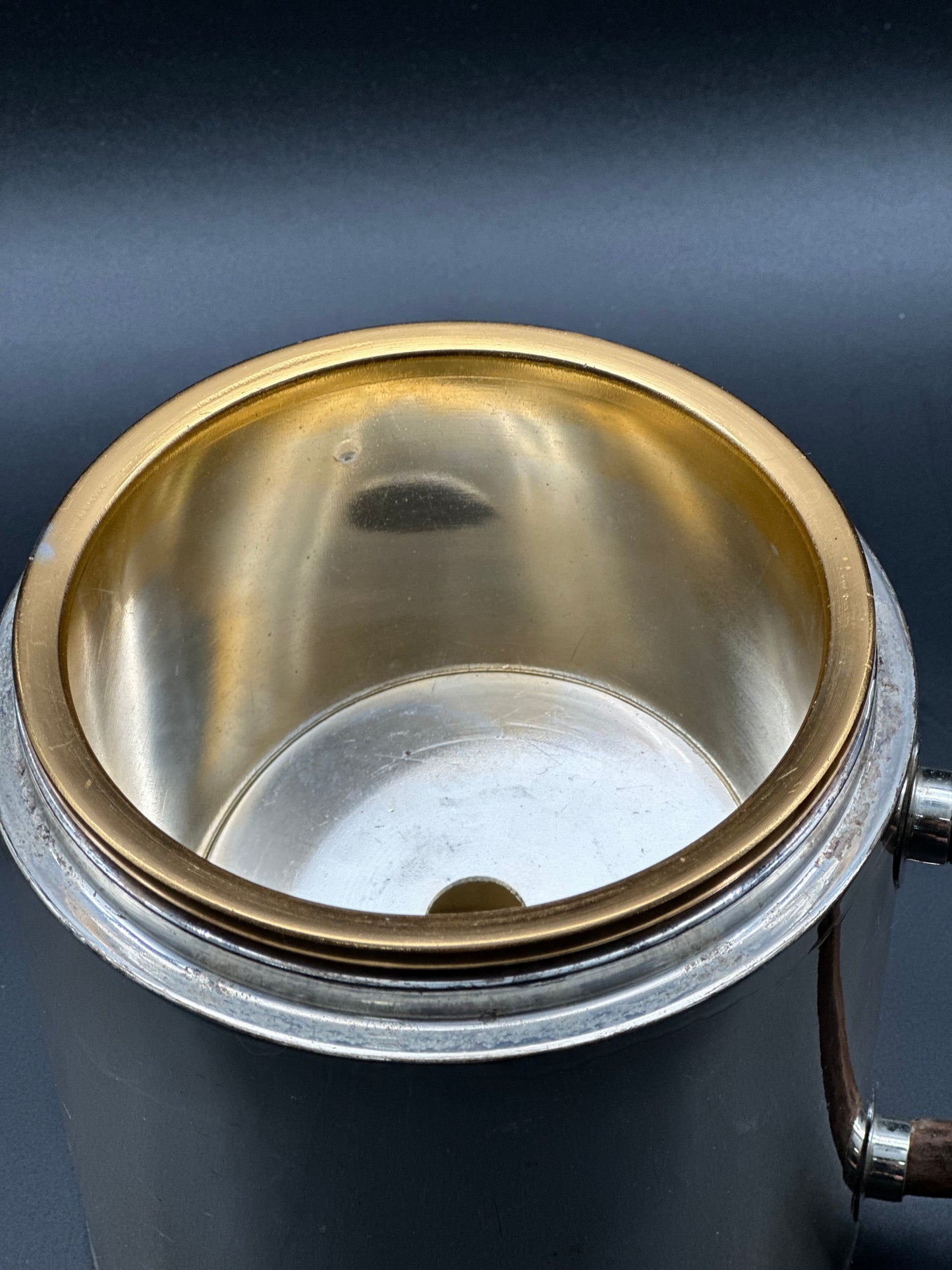 French Silver Plate Ice Bucket With Wooden Handle - Midcentury