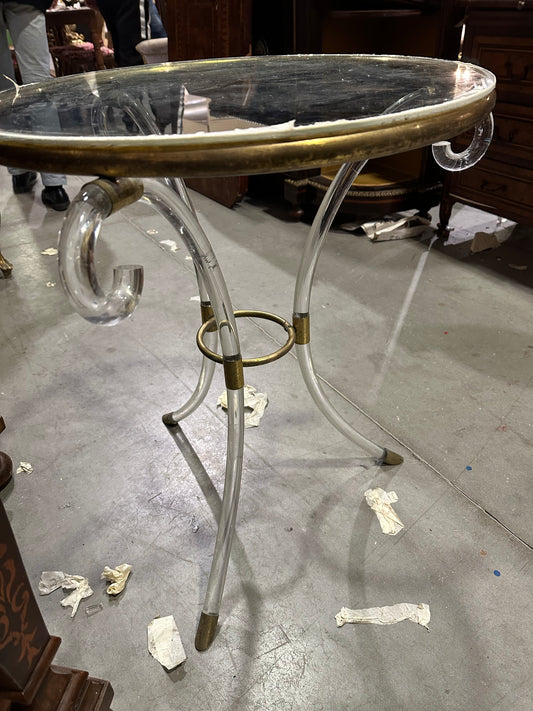 SOLD **French Glass and Brass Round Side Table - Midcentury