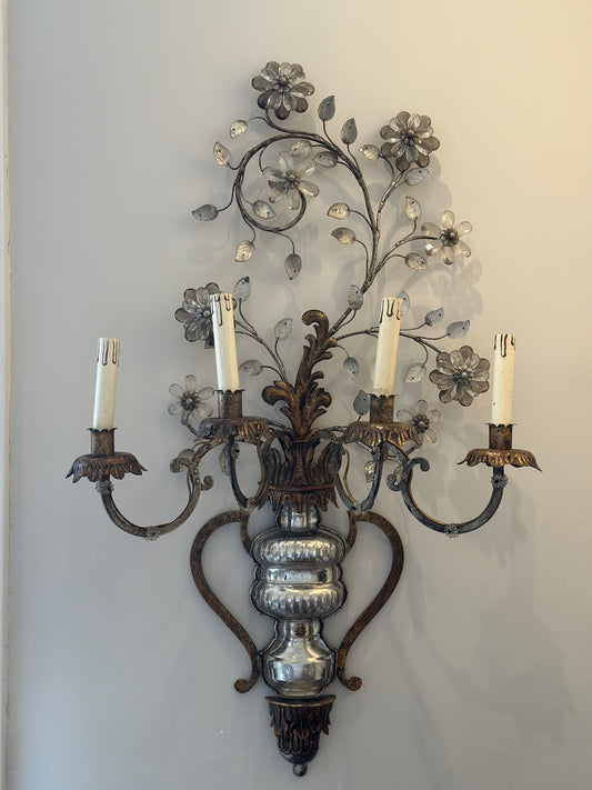 French Bagues Crystal & Brass Sconces c1880 - Pair