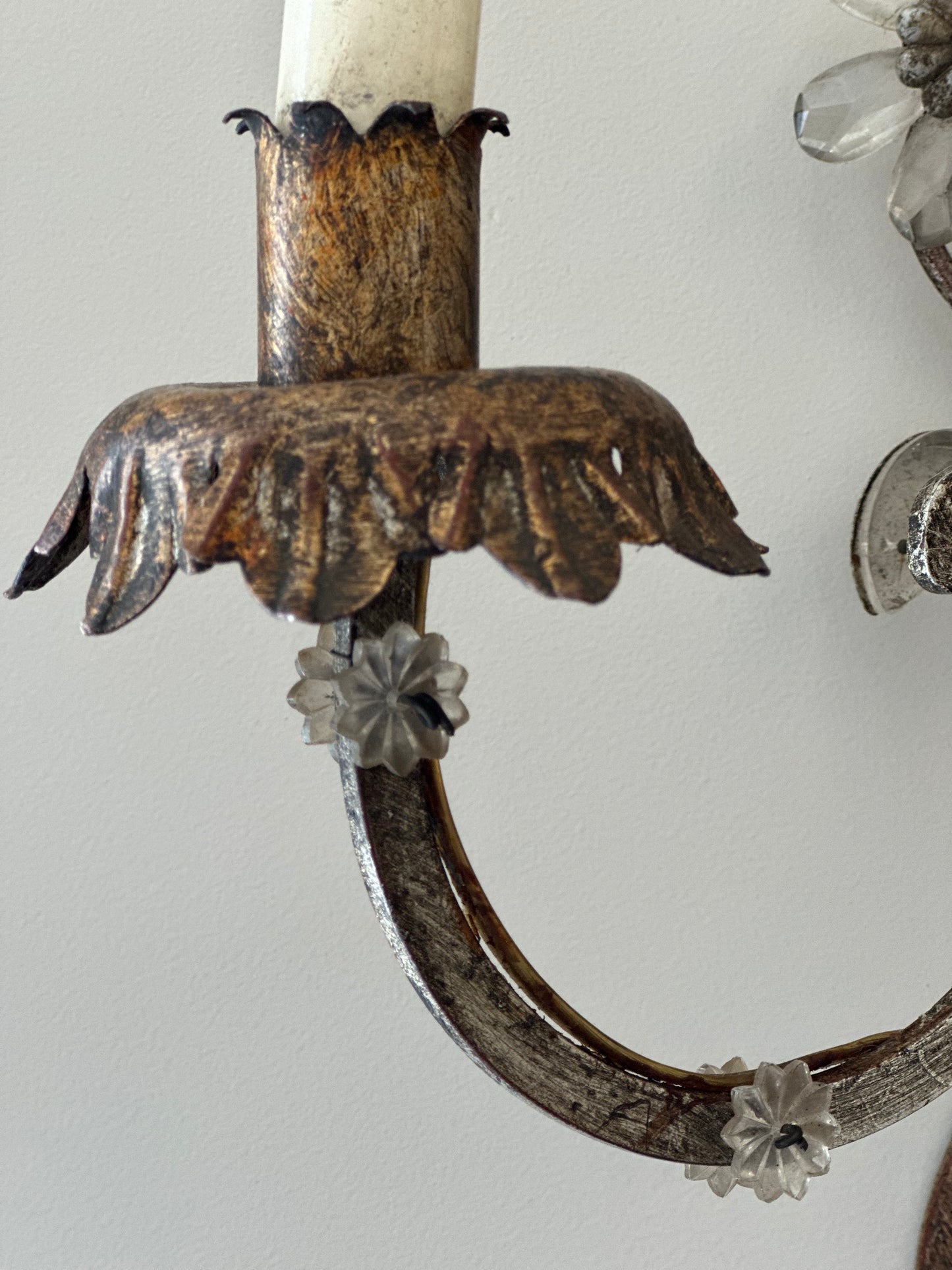 French Bagues Crystal & Brass Sconces c1880