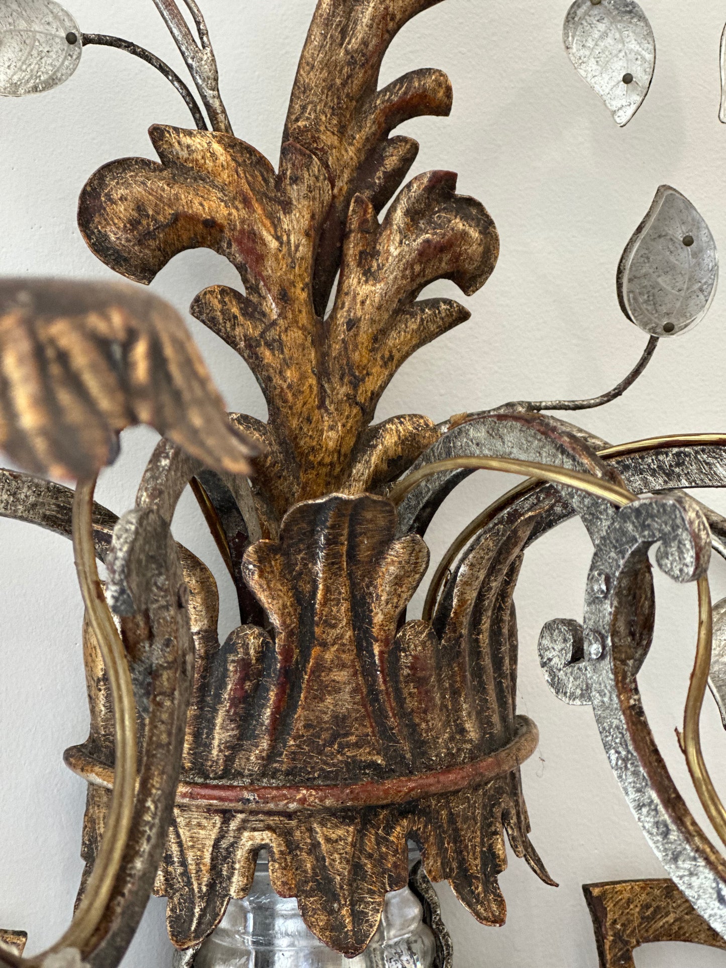 French Bagues Crystal & Brass Sconces c1880