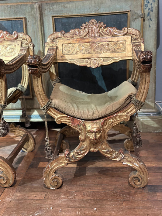Pair of French Gilt Wood Side Chairs c1800