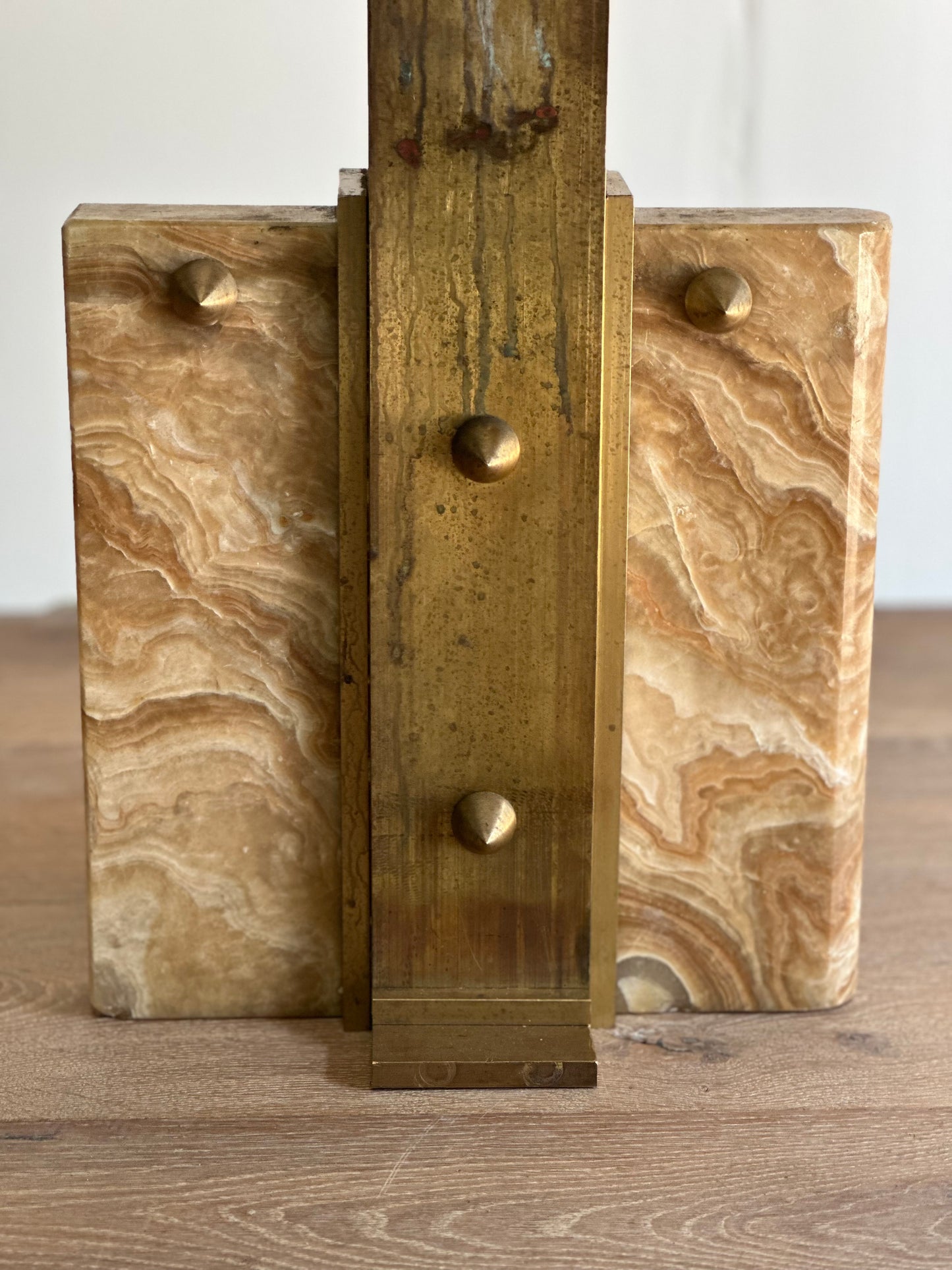 Italian Midcentury Stone And Brass Studded Lamp