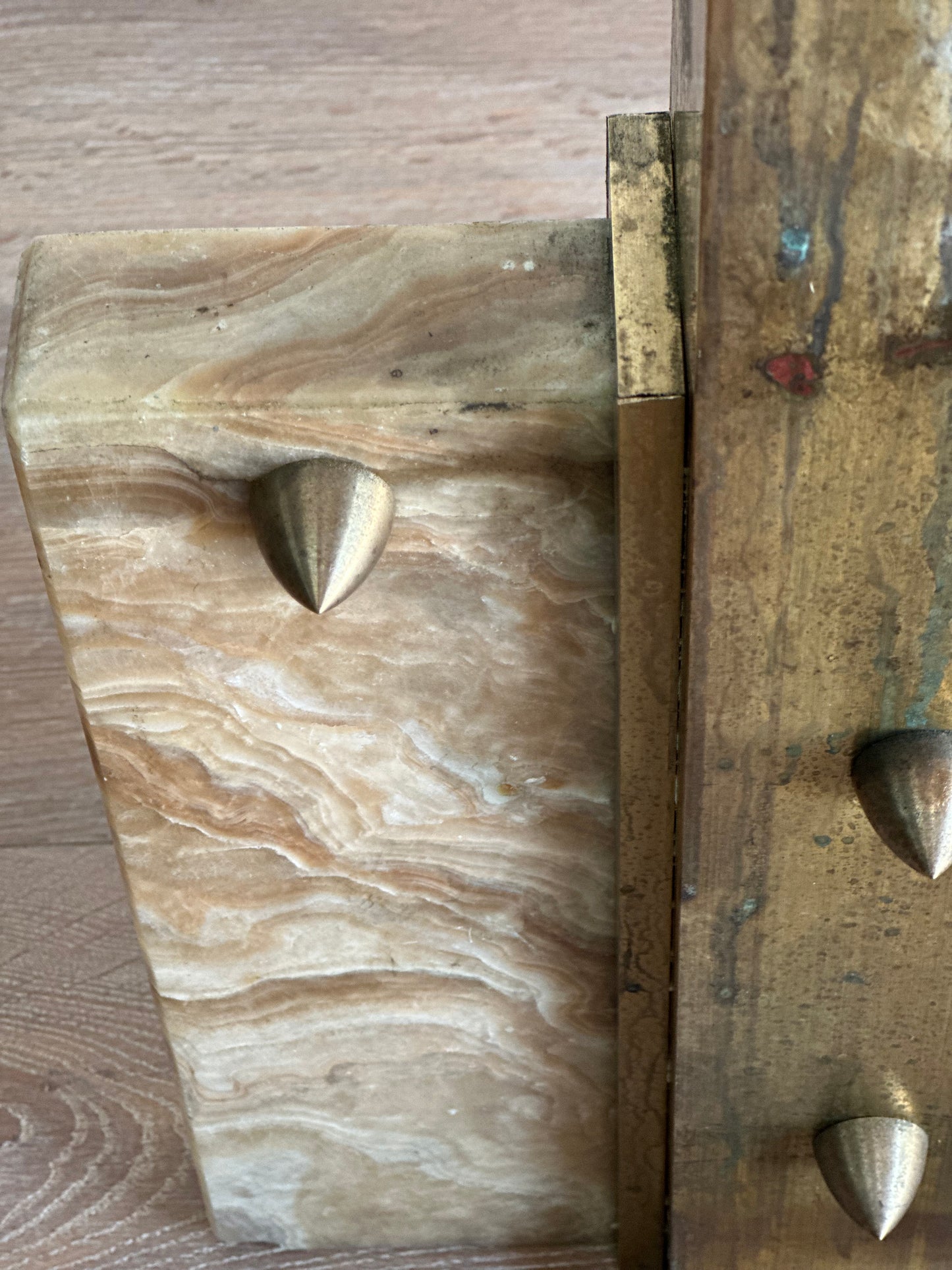 Italian Midcentury Stone And Brass Studded Lamp