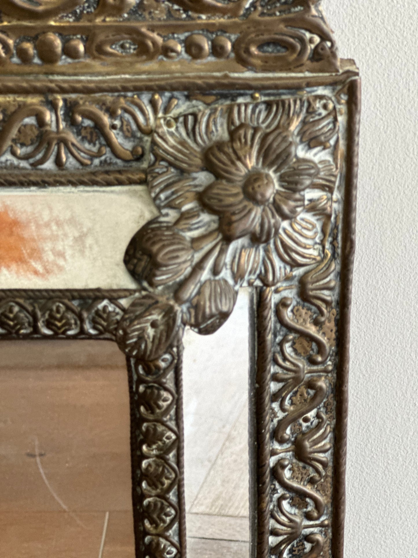 SOLD **Hammered Brass French Small Mirror -c1850