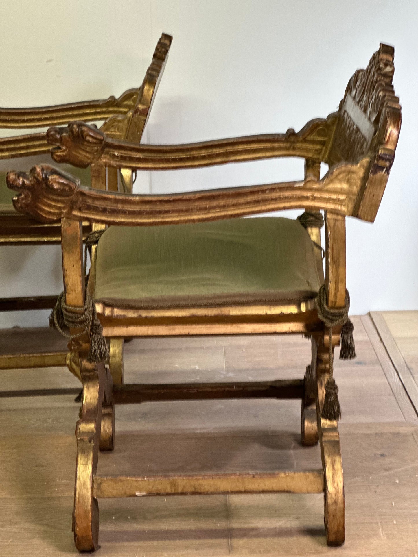 Pair of French Gilt Wood Side Chairs c1800
