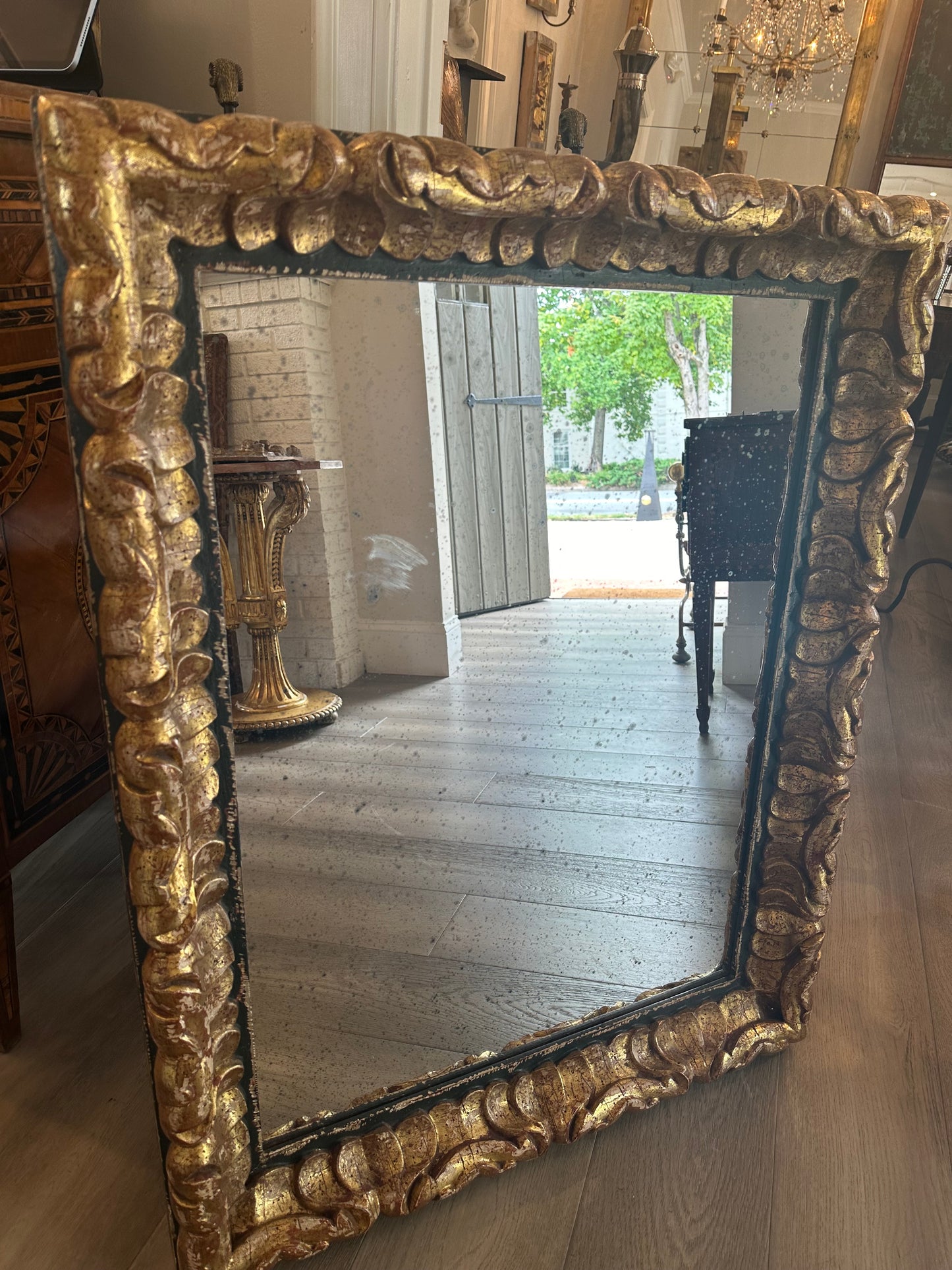 Italian 18th Century Carved Mirror - Green and Gilt