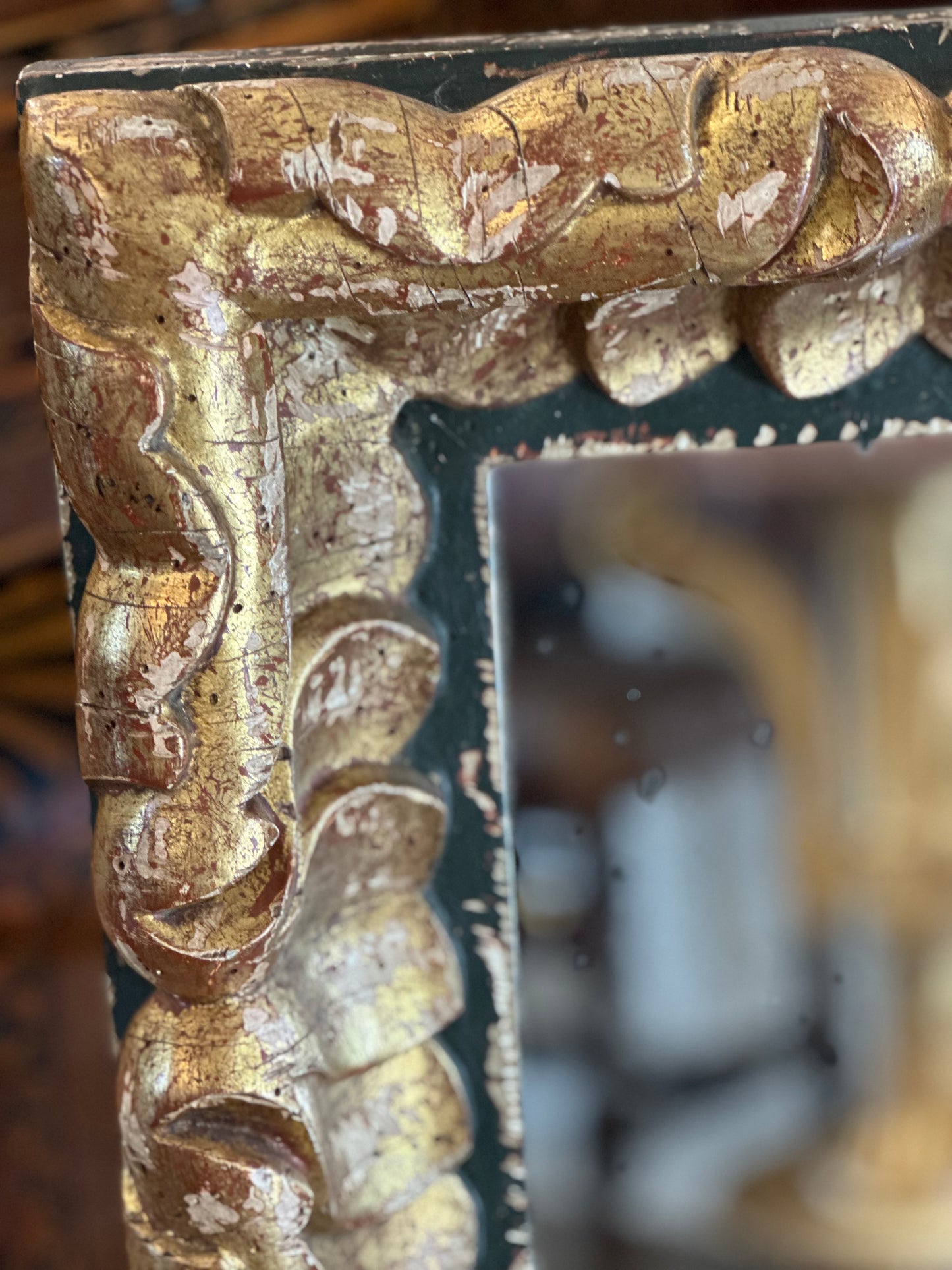 Italian 18th Century Carved Mirror - Green and Gilt