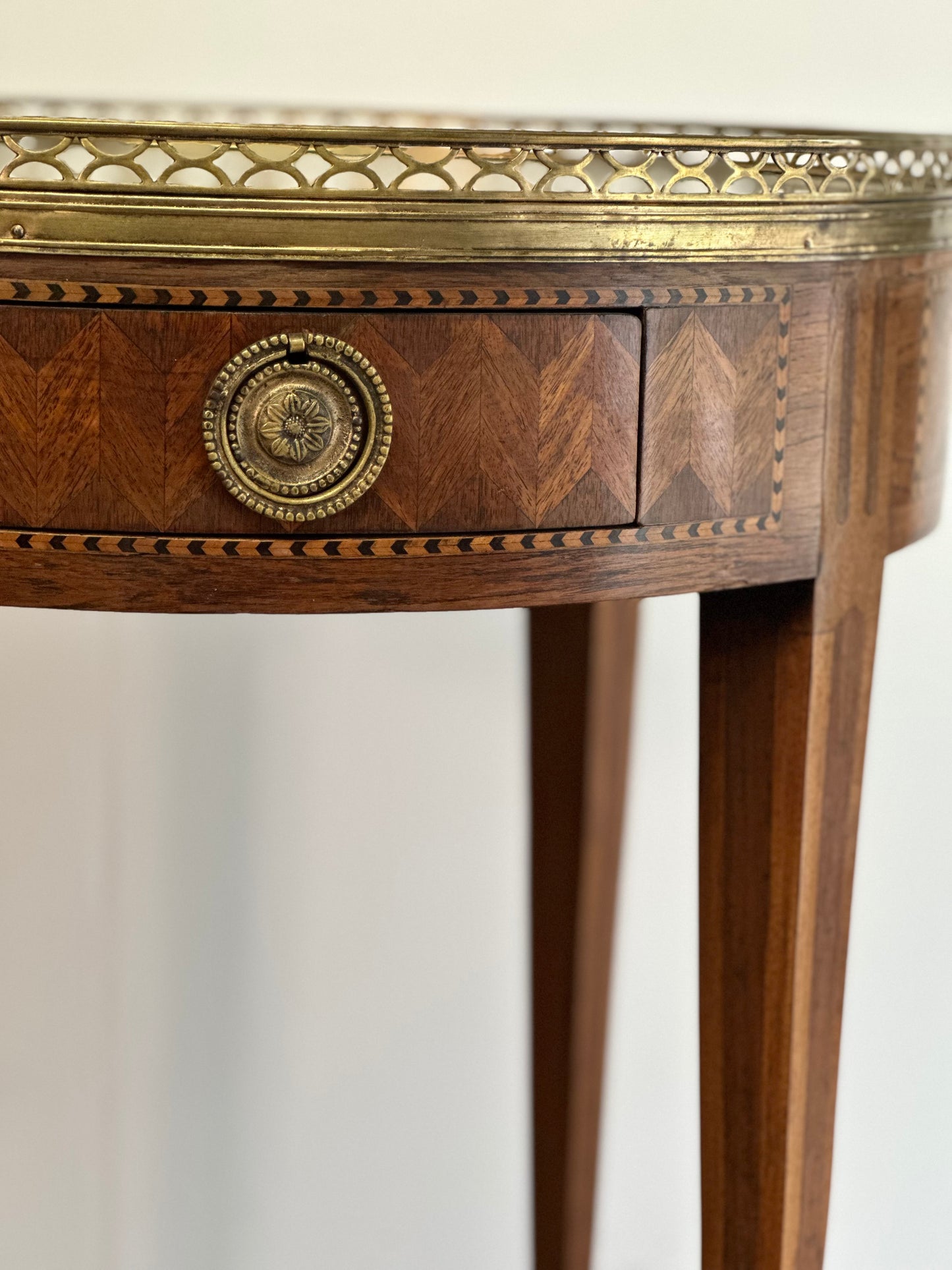 French Bouillotte Table With White Marble  c1880s
