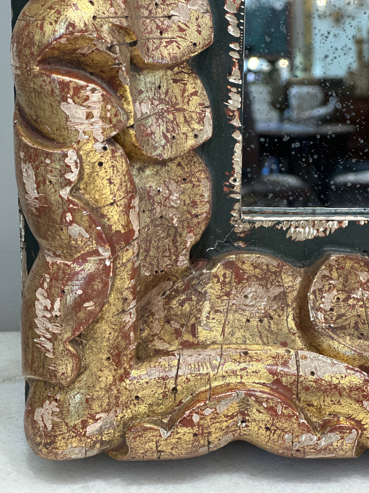 Italian 18th Century Carved Mirror - Green and Gilt