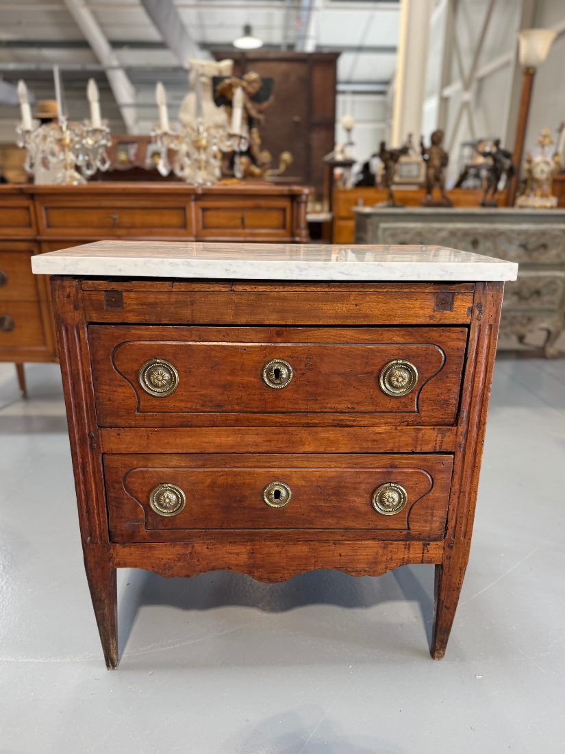 French Walnut Petite Chest With Marble Top c1840